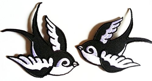 Aufnäher Set für Jacken Iron on Patch Aufbügler Applikation Rockabilly Schwalben 2 er Set je 10 x 6,5 cm