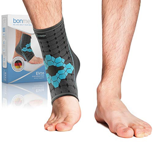 bonmedico Sprunggelenkbandage - Rutschfeste Knöchelbandage Sprunggelenk für Damen & Herren - Stützende Bandage für Fußgelenk, Achillessehne - Wellness Geschenke - 1 Fußbandage (Grey, Unisex Large)