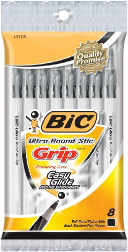 Bulk Buy: BIC Ultra Round Stic Grip Ball Pens 8/Pkg Black GSMGP81-BLK by BIC America