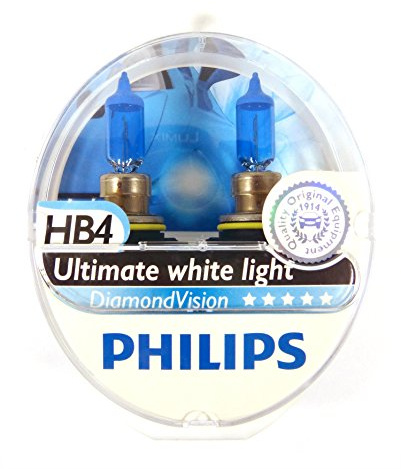 Philips Diamond Vision 5000K Ultimate White Halogen Bulbs 9006 HB4 (Pack of 2)