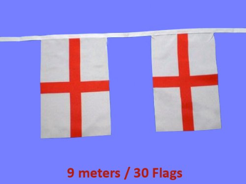 St George Flag / England Football World Cup Bunting Flags (9 meters Length / 30 Flags) GREAT VALUE!