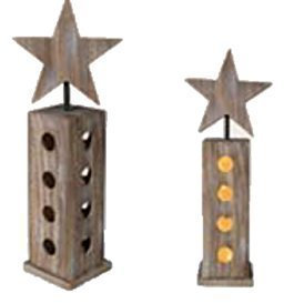 Holz-Säule mit Stern & 18 warmweißen LED, ca. 50 x 19,5 cm, für 3 Mignon Batterien (AA) nur für den Innenbereich geeignet