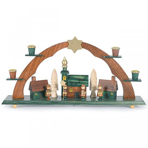 OBC-Kunsthandwerk Schwibbogen Kirche und Kurrendesänger, 4 Kerzen, Holz Erzbegirgestil