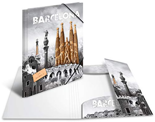 HERMA 7269 Sammelmappe A4 Städte Barcelona, Kinder Eckspanner-Mappe aus Kunststoff mit Innendruck & Gummizug, stabile Einschlagmappe aus Plastik für Jungen & Mädchen