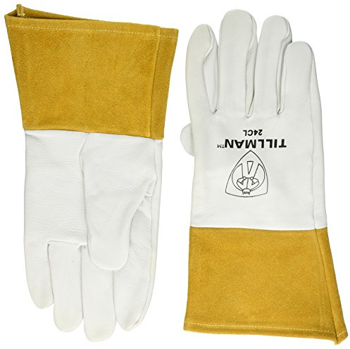 John Tillman Large 14 14 Pearl and Gold Premium Top Grain Kidskin Unlined TIG Welders Gloves with 4 Cuff and Kevlar Thread Locking Stitch (Carded)