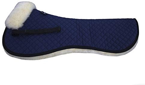 Engel Reitsport | SAKIS1-M-MAR-MED | Sattelkissen mit echtem Merino Lammfell | Fellrand vorne | Steppstoff Marineblau Fell med. | Grösse M