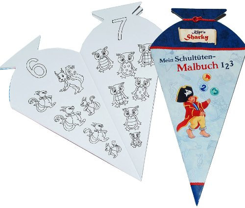 Pirat Käpt´n Sharky - Malbuch als Schultüte - zum Rechnen Lernen für 4-8 Jahre - Zahlenraum bis 20 - für Schulanfang und Vorschule - Malvorlagen zum Ausmale..