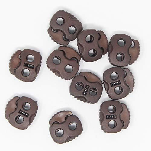 BIG-SAM 60094 10 braune 2-Loch Kordelstopper mit 5mm Lochdurchzug für Kordeln, Bänder, Gummibänder an Schuhen, Jacken, Pullis usw.
