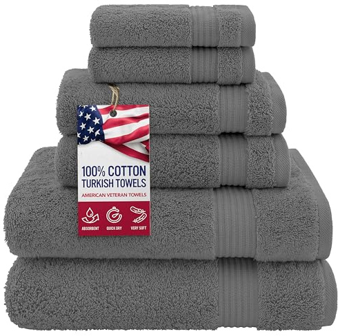 Hotel & Spa Quality Super Absorbent & Soft, Cotton, 6 Piece Turkish Towel Set for Kitchen & Decorative Bathroom Sets Includes 2 Bath Towels 2 Hand Towels 2 Washcloths, Charcoal Grey