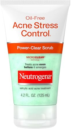 Neutrogena Oil-Free Acne Stress Control Power-Clear Scrub, 2% Salicylic Acid for Acne-Prone Skin, Exfoliating Daily Facial Scrub, 4.2 fl. oz
