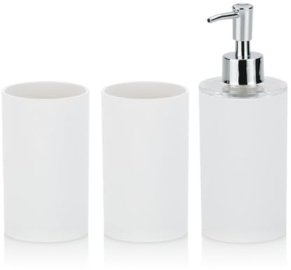 kela Badezimmer Set 3-teilig LIS, Becher, Zahnbürstenhalter, Seifenspender 350 ml, Kunststoff, Badaccessoires weiß