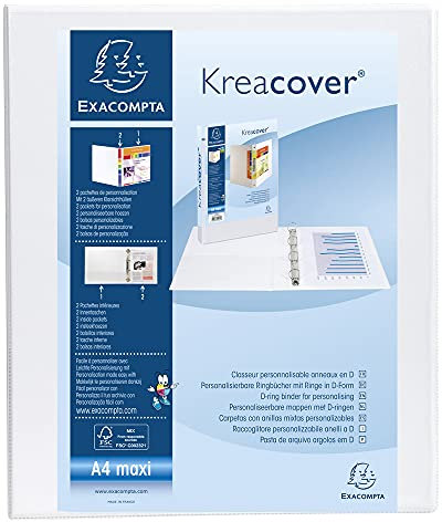 Exacompta 51942E Präsentationsringbuch KreaCover Kunststoffbezug außen und innen. 4 Ring-Mechanik DIN A4 Füllhöhe 30 mm ideal für Angebots- und Unternehmenspräsentationen weiß
