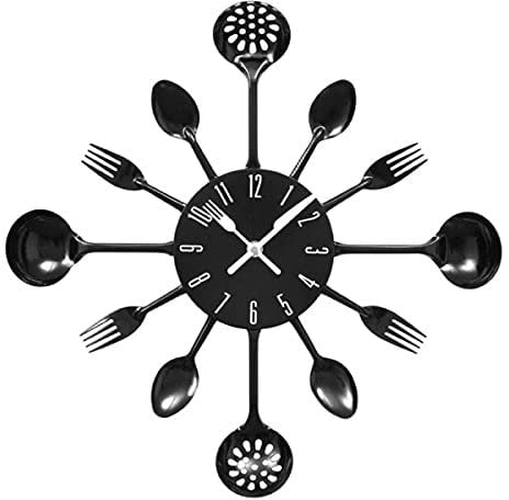 Premier Housewares - Reloj de pared, diseño de cubertería, diámetro de 43 cm, color negro