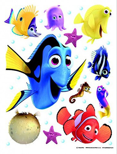 1art1 Findet Nemo Dory, Puff, Khan, Bella, Sushi Wand-Tattoo | Deko Wandaufkleber für Wohnzimmer Kinderzimmer Küche Bad Flur | Wandsticker für Tür Wand Möbel/Schrank 85x65 cm