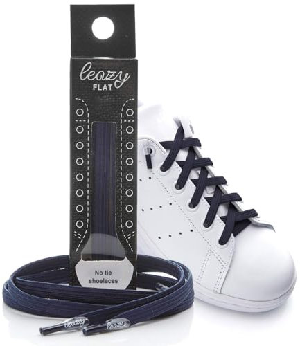 leazy Lacci elastici piatti-autobloccanti unisexo, Blu scuro, L (Fino a 6 Occhielli per Lato)