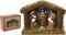 Home&Style 463303 Weihnachtskrippe 6 Figuren Und 1 Holz Stall 20 x 15 cm mit Beleuchtung Im Farbkarton