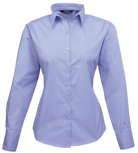 Premier Womens/Ladies Poplin Long Sleeve Blouse/Plain Work Shirt (18) (Mid Blue)