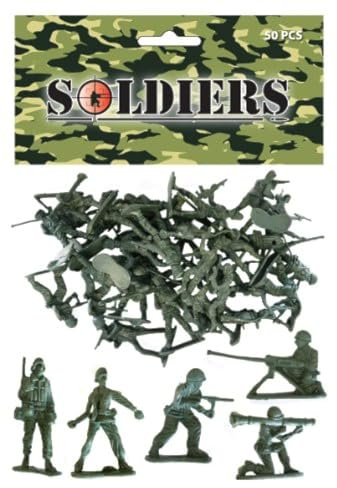 PARTYRama ® Bag of 50 Traditional Green Plastic Toy Soldiers for Army Military War Games