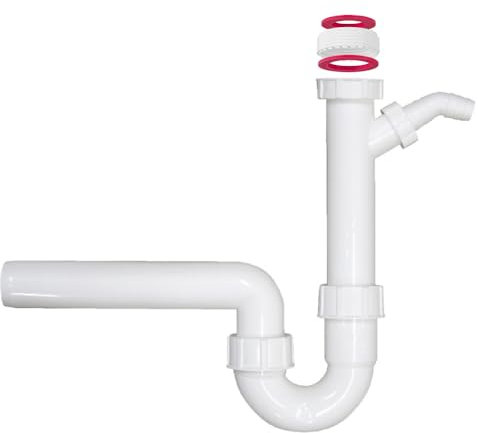 Schläfer 439506 | S-förmiger Siphon Abfluss Spüle, Spüle, Spülmaschinenanschluss, Waschmaschine Durchmesser 40 mm mit Universaladapter 1 1/2 und 1 1/4