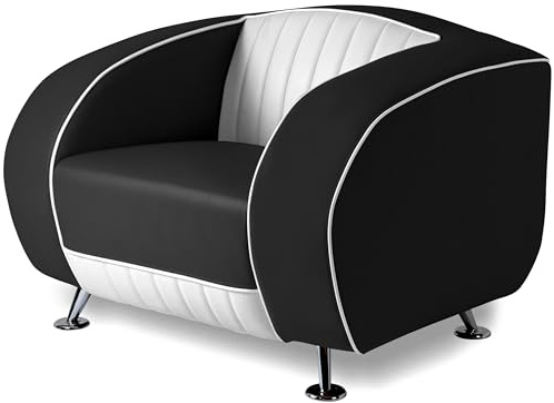 Bel Air Amerikanischer Sessel Retro Style Möbel usa 50er Sofa Designer Sessel Gastronomie Möbel Freischwinger (Black/White)