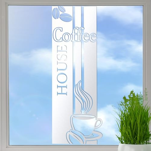 GRAZDesign Fenstertattoo Küche Kaffee, Coffee House mit Tasse, Selbstklebende Fensterfolie Aufkleber für Glastür / 131x50cm