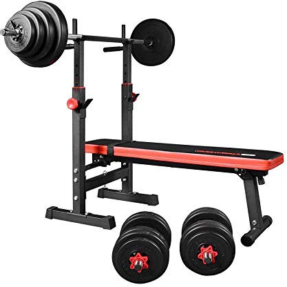 TrainHard Hantelbank Drückerbank BlackCombo Multifunktion, klappbar und verstellbar, mit Gewichten 50 kg bis 160 kg, Langhantel Kurzhantel Curlhantel z.Wahl (mit 90 kg Lang- & Kurzhantel)