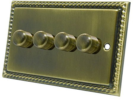 Georgian Antique Brass 4 Gang Dimmer 400W - 10 Amp Quad 4-Gang 2 Way 400W Light Dimmer Switch