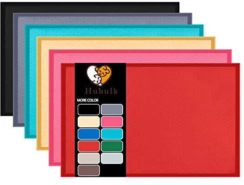 Hubulk Futtermatte für Hunde und Katzen, Größe L (48.3 x 30.5 cm), XL (61 x 40.6 cm) oder XXL (81 x 61 cm), 1.3 cm und 2.5 cm, erhöhter Rand, Silikon, rutschfest, wasserdicht, groß (L, rot)
