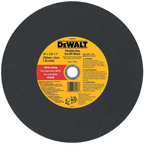 DEWALT DW8020 Metal Port Saw Cut-Off Wheel, 14-Inch X 1/8-Inch X 1-Inch