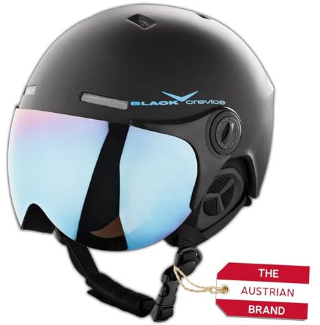 BLACK CREVICE Erwachsenen Skihelm im Pilotenstyle mit zusätzlichem orangem Wechselvisier, Black/Blue