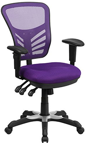 Flash Furniture Silla de escritorio ergonómica, giratoria, de malla, multifunción, respaldo medio, reposabrazos ajustables, color Morado