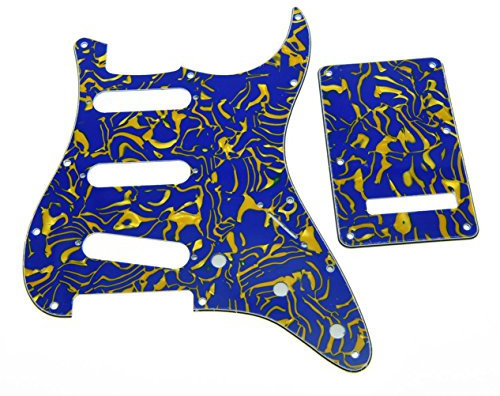 KAISH Schlagbrett im ST/Stratocaster-Stil, 11 Löcher, SSS Pickguard mit ST-Rückplatte, Tremolo-Trem-Abdeckung für USA/Mexiko Stratocaster/Strat Blue Shell