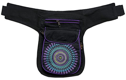 Kunst und Magie Bauchtasche Mandala-Print Gürteltasche Festivaltasche, Farbe:Schwarz/Lila