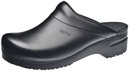 Sanita | Karl PU offener Clog | Original handgemacht | Flexible Leder-Clogs für Männer |Schwarz | EU 43