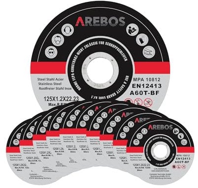 Arebos Dischi da taglio 100 pezzi | Ø 125mm x 1mm x 22,2mm | adatto per acciaio, acciaio inossidabile, inox, ferro, lamiera, metallo | avanti e indietro | EN 12413 | certificato da (MPA)