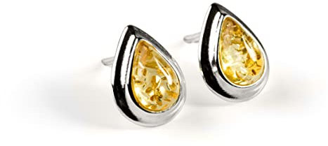 HENRYKA Yellow Baltic Amber 925 Sterling Silver Stud Teardrop Earrings | Essential Simple Minimal Natural Gemstone Earrings | Bridesmaid Jewellery | Birthstone Gift