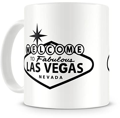 Samunshi® Las Vegas Tasse Kaffeetasse Teetasse Kaffeepott Kaffeebecher Becher H:95mm/D:82mm weiß