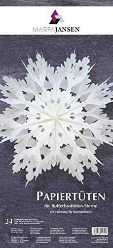 MarpaJansen Papiertüten für Deko-Sterne/Blüten - Bastelset - Butterbrottüten - (10 x 22 cm, 24 Stück) - inkl. Bastelanleitung - weiß