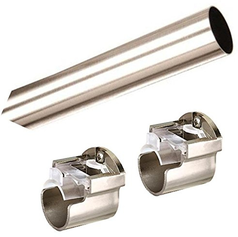 ABC Decor, RECESS 1 piece 240cm Satin Steel rade Packed Curtain pole with Rings for Pencil Pleat curtains (No Finials)- pole diameter 28mm