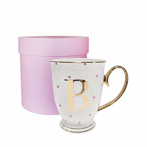 Bombay Duck Alphabet Spotty Metallic Mug Letter B Gold with Fuchsia Spots, Porcelain, White, 1 Count (Pack of 1)