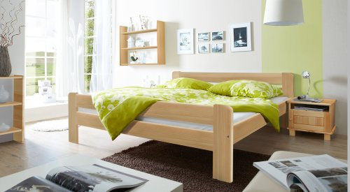 TiCAA Einzelbett Gästebett, Funktionsbett für Schlafzimmer, Kinderzimmer Kiefer Massivholz Bettgestell 90 x 200