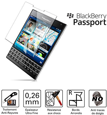 TM-Concept® Film /Vitre de protection écran - BlackBerry Passport - Verre Trempé HQ ultra résistant (contre la casse & les rayures) - Ultra Slim (0,26mm) avec bords arrondis - Protection et un confort d’utilisation optimal