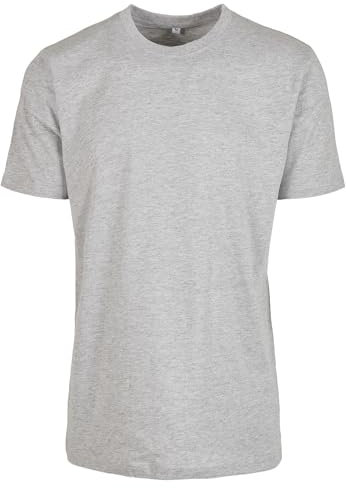 Build Your Brand Men's T-Shirt Round Neck, Basic Men's Top Made of Cotton with Crew Neck, XS - 5XL Sizes, Grey (Heather Grey), S
