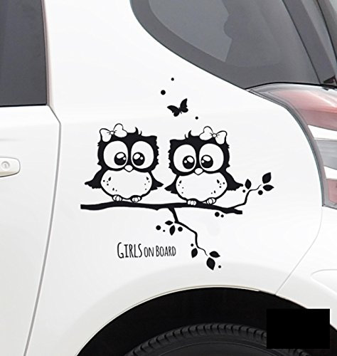 Autotattoo Autoaufkleber Eulen Eulchen auf Ast Schmetterling Girls on Board M1636 - ausgewählte Farbe: *Schwarz* - ausgewählte Größe: *M - 22cm breit x 22cm hoch*
