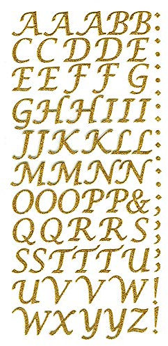 15mm Script Gold Glitter Self Adhesive Alphabet Sticker Letters Craft Embellishment