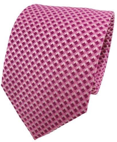 TigerTie Seidenkrawatte rosa pink magenta silber kariert - Krawatte Seide Silk