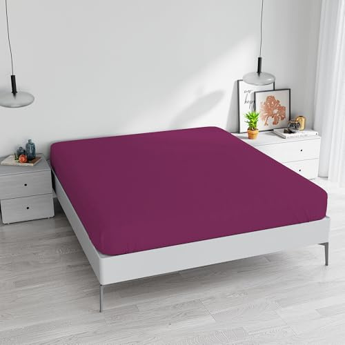 Spannbettlaken für Doppelbett, Baumwolle, hergestellt in Italien, Bettlaken 170 x 200 mit Gummizug 25 cm, Fuchsia