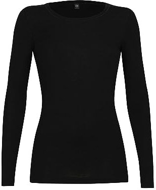 Dilling Merino Langarmshirt für Damen - Extra Feine Unterwäsche aus 100% Bio Merinowolle Schwarz 40