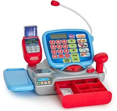 Casdon Supermarket Till , Interactive Toy Shopping Till For Children Aged 2+ , Includes Working Calculator, Microphone, Scanner & More!