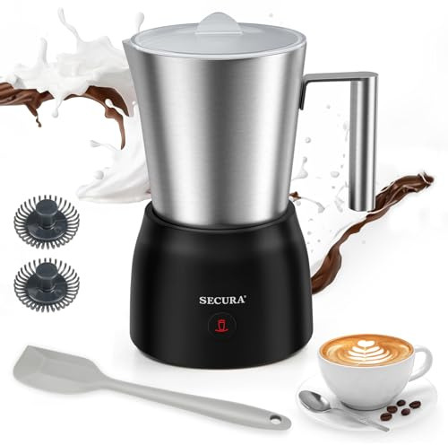 Secura Milk Frother, 17oz Stainless Steel Hot & Cold Foam Maker, Modern